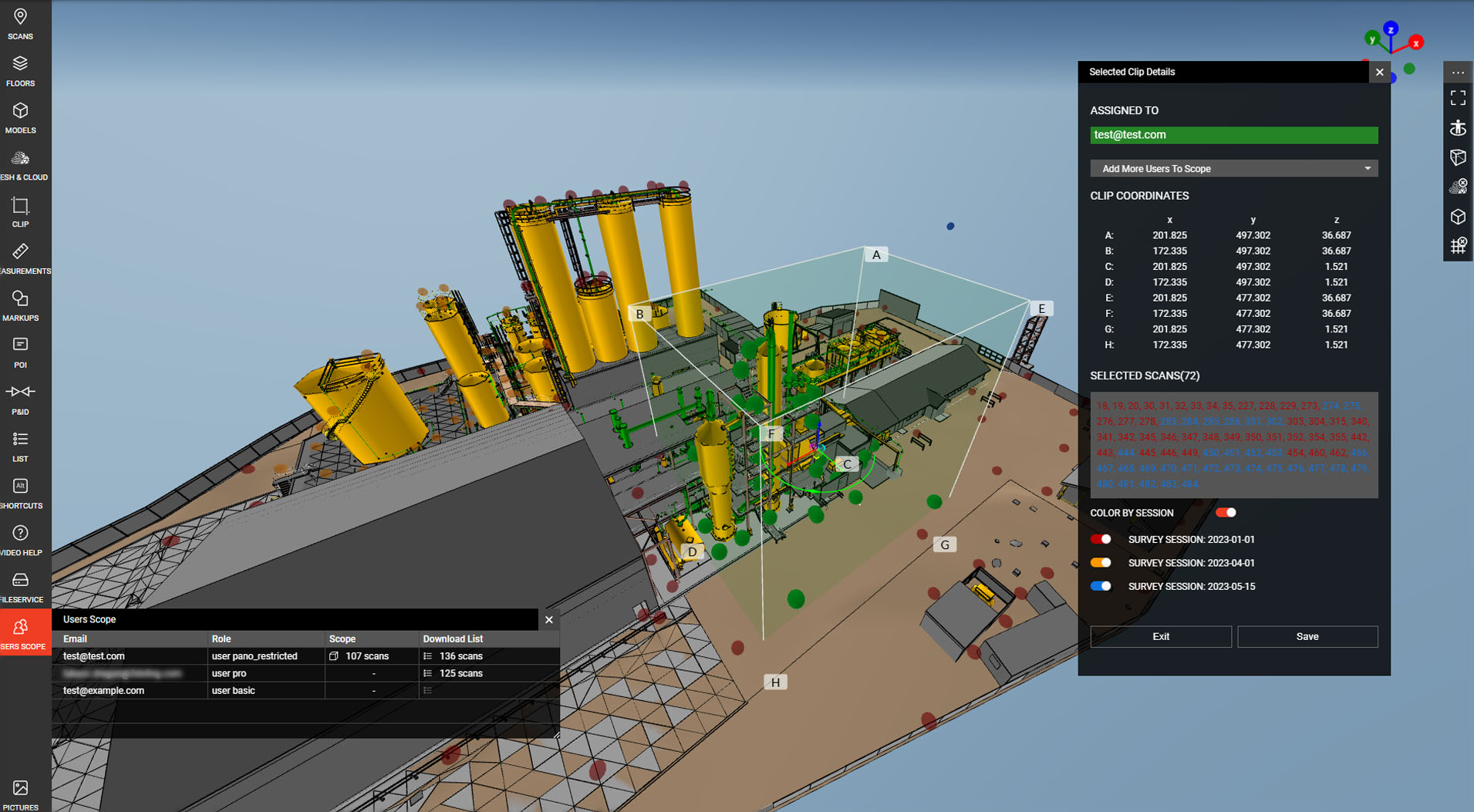 WebPano selective data sharing feature with clip box, user roles and scan access scope on industrial 3D modelYou said: wystarczy tyle obrazów czy szkukać jeszcze czegoś?