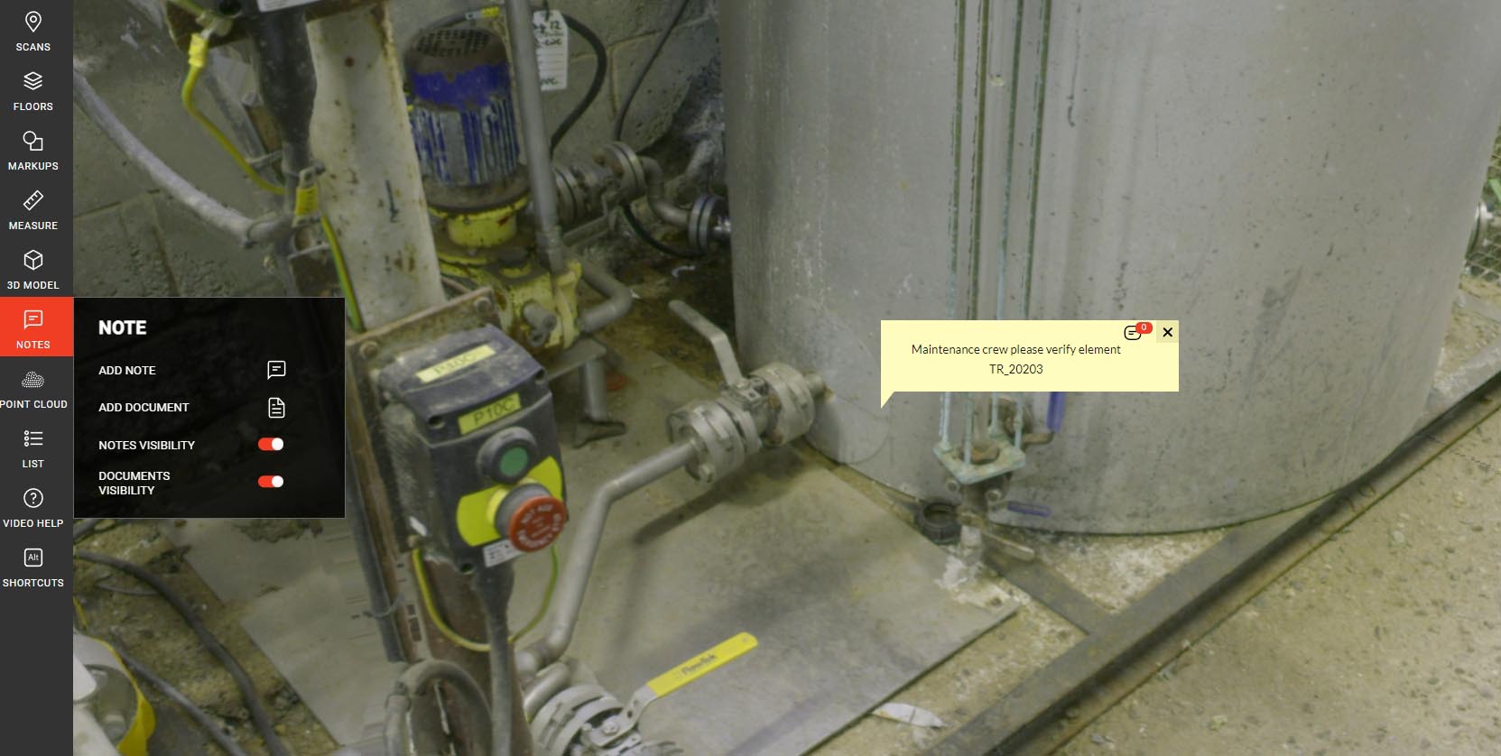   Figure 2: Example of adding comments to a Webpano - Digital View and communicating with other plant technical services.