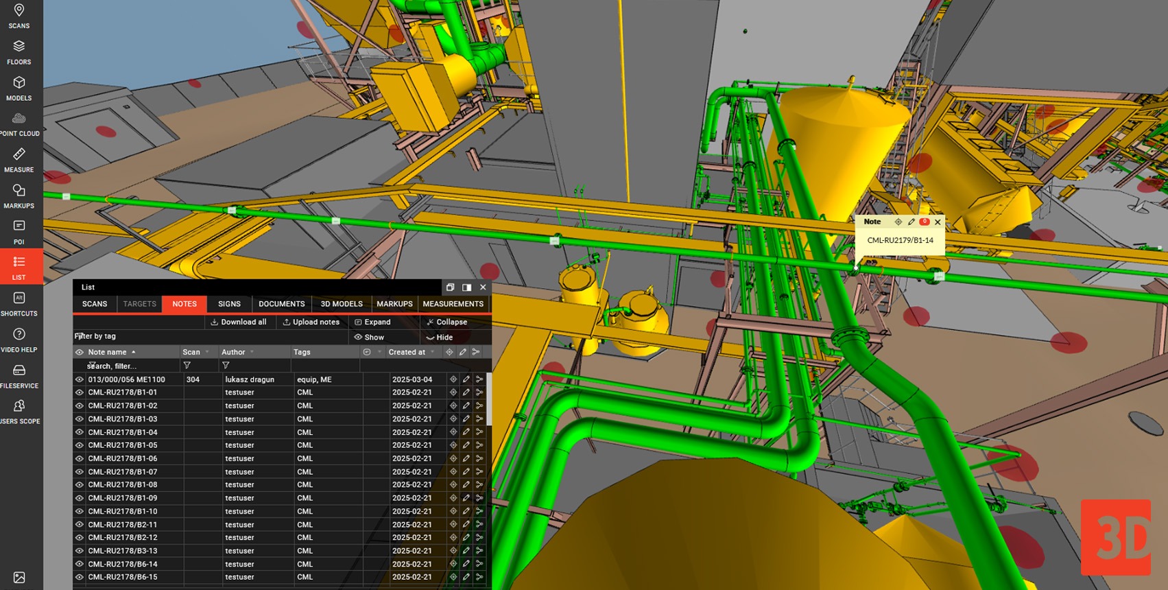 Condition Monitoring Location with WebPano Visual Plant 3d model