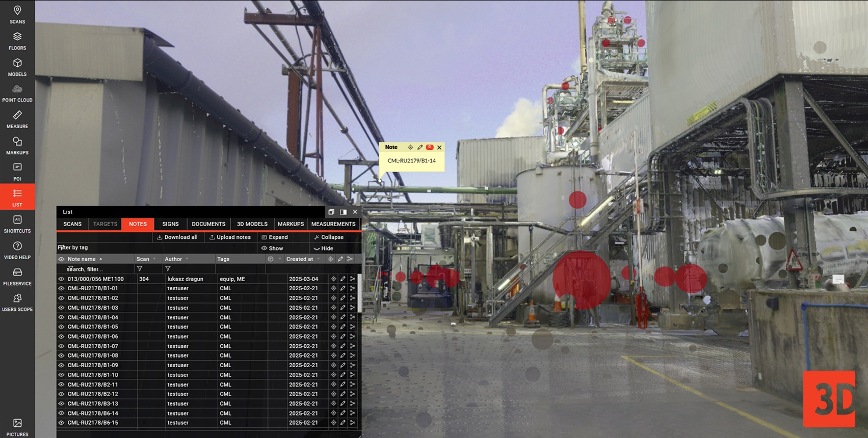 Condition Monitoring Location with WebPano Visual Plant point cloud
