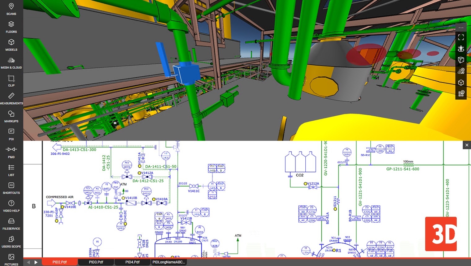 P&ID integration with 3D model and point cloud