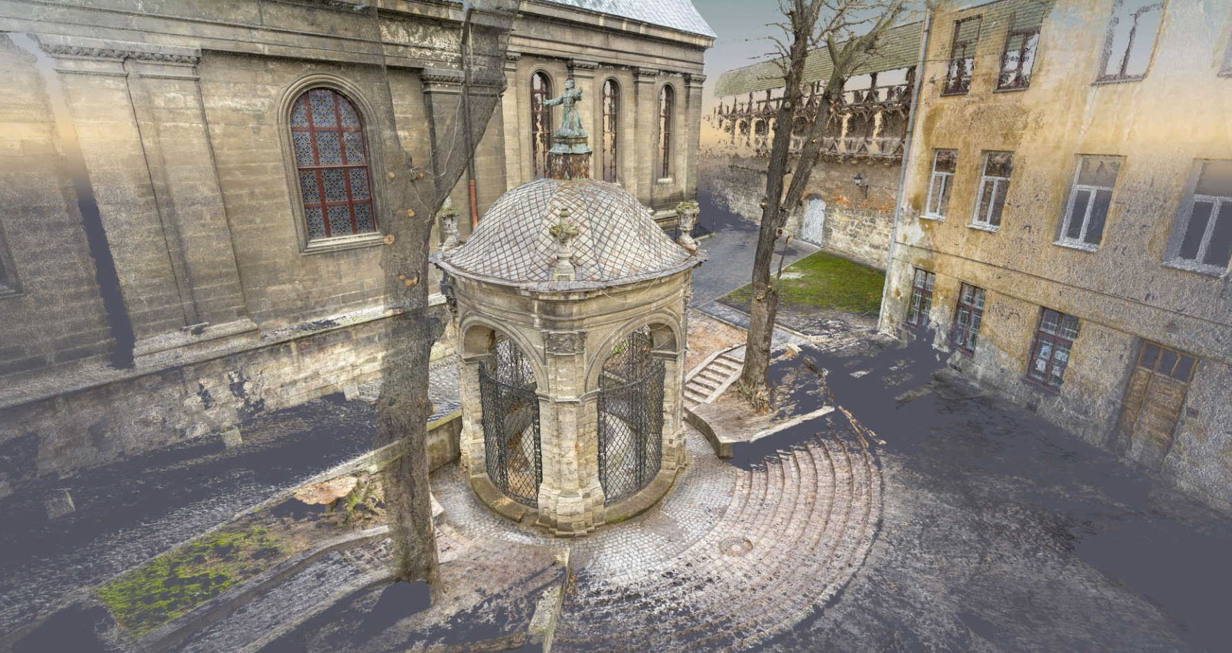 RGB point cloud generated using photogrammetry, showing the St. John of Dukla Well in Lviv captured for detailed architectural survey and 3D documentation.