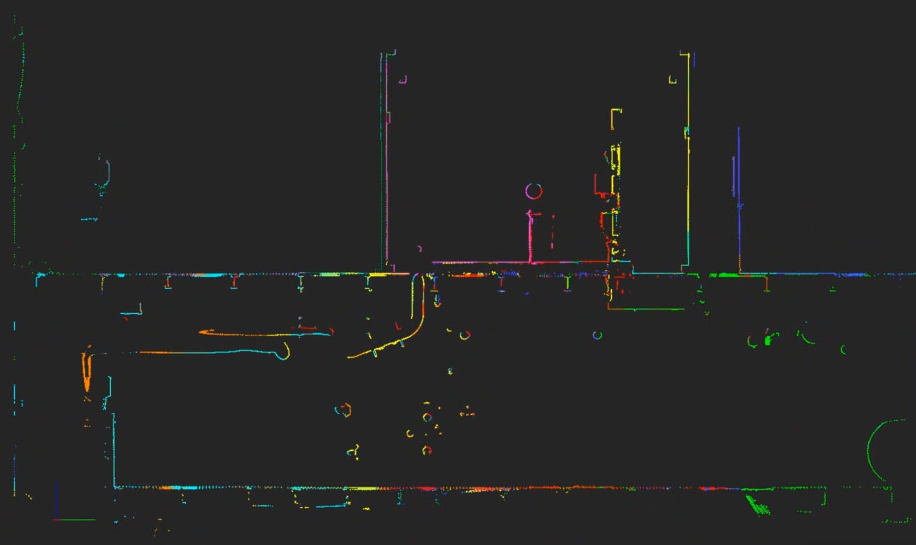 Cross-section through a registered point cloud used to verify scan alignment accuracy