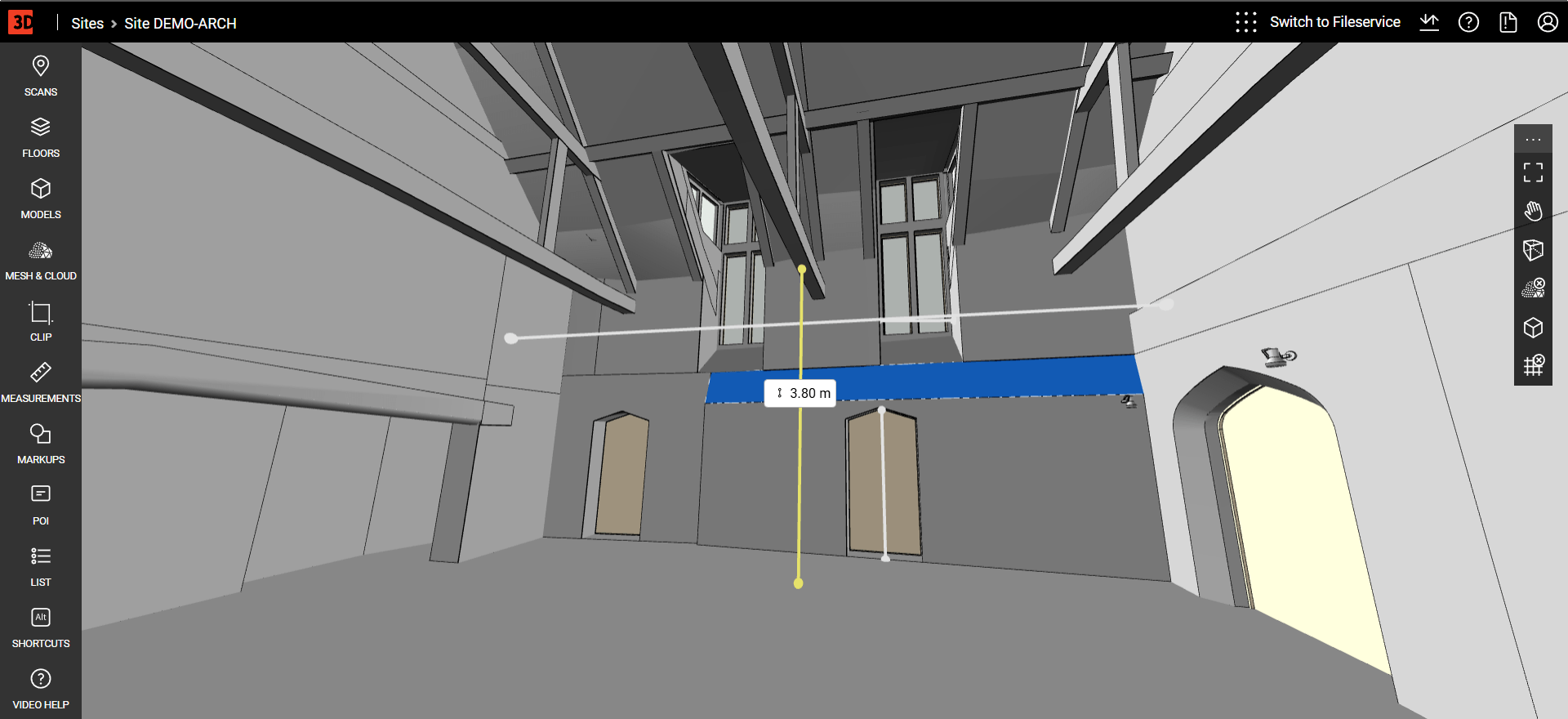 Webpano 360-degree view displaying the digital twin model without point cloud data, allowing clear evaluation of geometry, materials, and design intent.